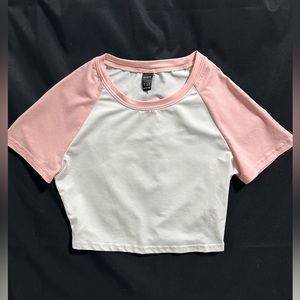 SHEIN Pink/White Babydoll Crop Top Raglan Sleeve Size M